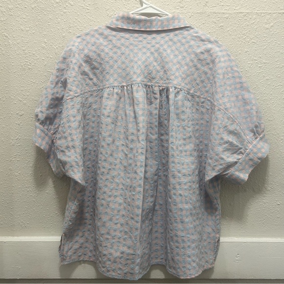 AnnieWear Grace Gingham Button Down Top in Sky Blue & Pink NEW M - Picture 5 of 6